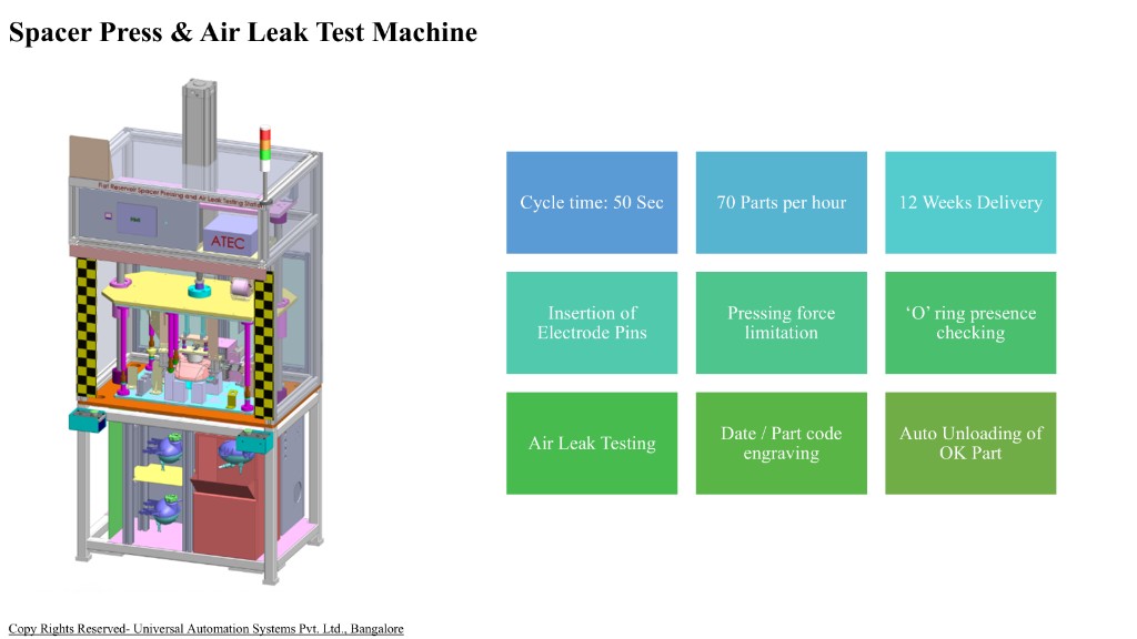 Spacer press & air leak test machine